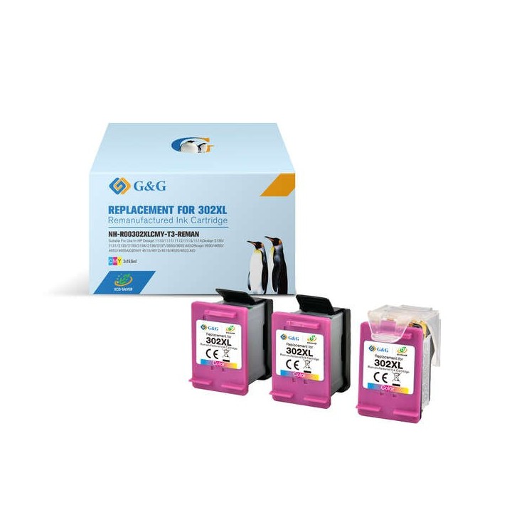 G&G HP 302XL Cor Pack de 3 Cartuchos de Tinta Remanufaturados - Eco Sa