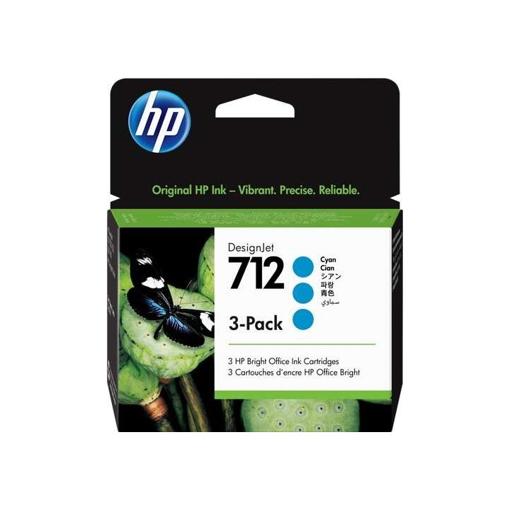 HP 712 Ciano Pack de 3 Tinteiros Originais - 3ED77A