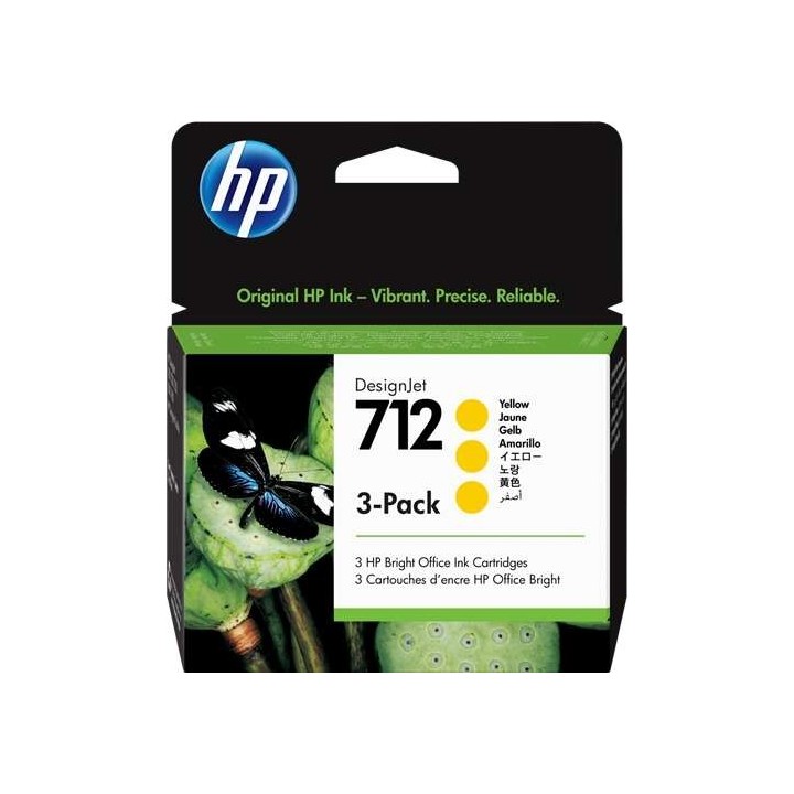 HP 712 Amarelo Pack de 3 Tinteiros Originais - 3ED79A