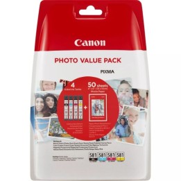 Canon CLI581 Pack de 4 Cartuchos de Tinta Originais - 50 Folhas de Pap