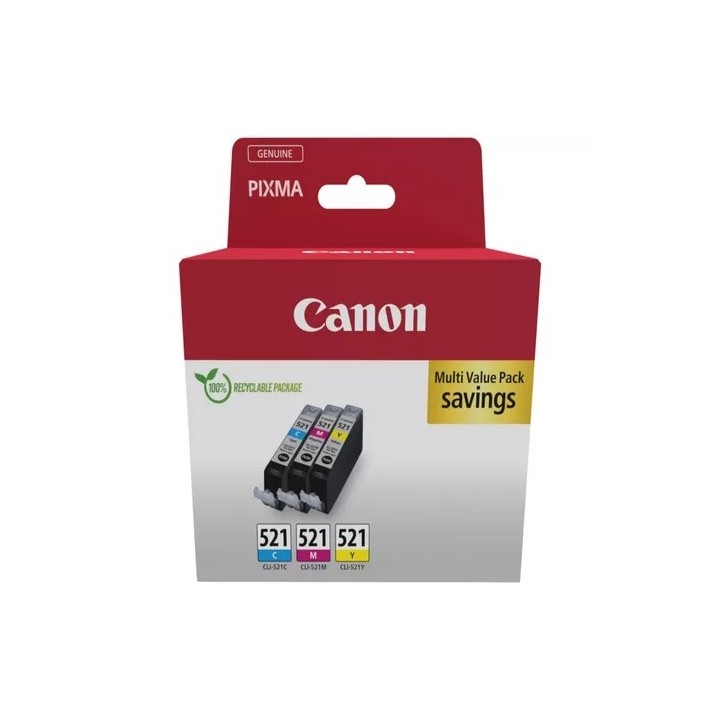 Canon CLI521 Pack de 3 Tinteiros Originais - Ciano, Magenta, Amarelo -