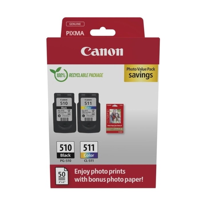 Canon PG-510/CL-511 Multipack de 2 Tinteiros Originais + 50 Folhas de