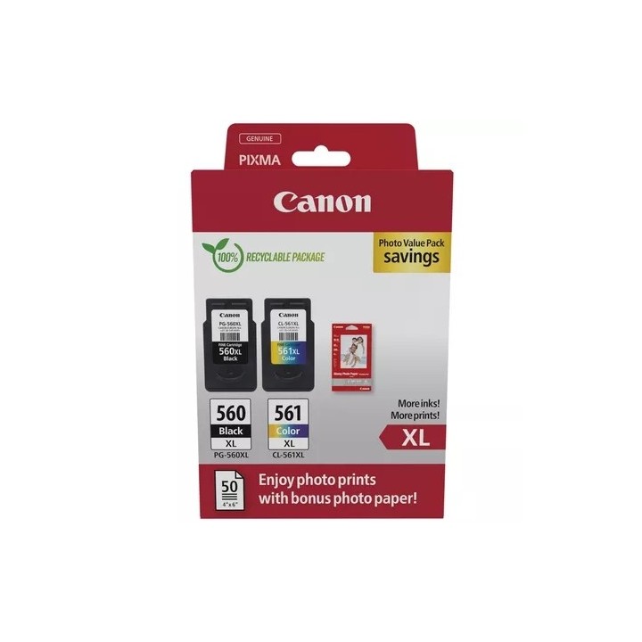 Canon PG560XL Preto + CL561XL Cor Pack de 2 Tinteiros Originais - 50 F