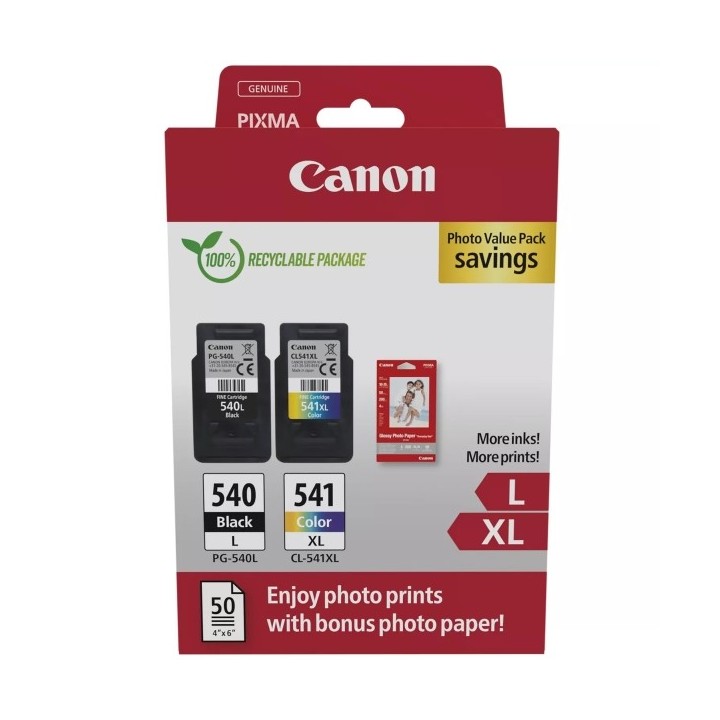 Canon PG540L Preto + CL541XL Cor Pack de 2 Tinteiros Originais - 50 Fo