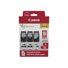 Canon PG540L Preto + CL541XL Cor Pack de 3 Tinteiros Originais + 50 Fo