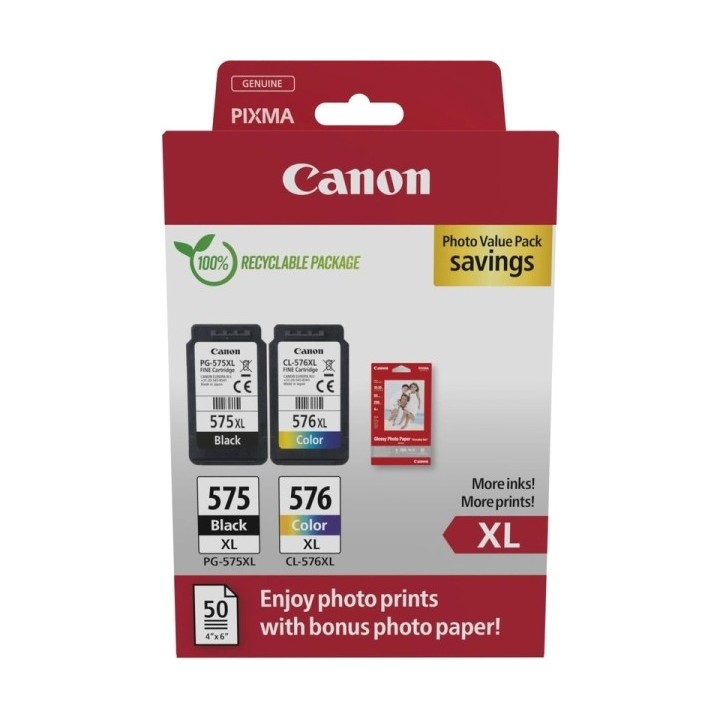 Canon PG575XL/CL576XL Multipack de 2 Tinteiros Originais + 50 Folhas d