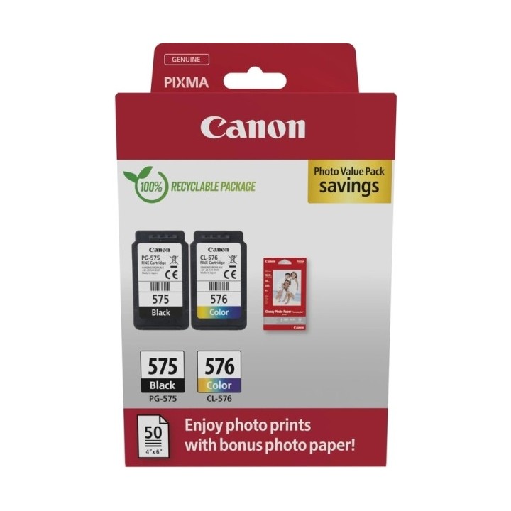 Canon PG575/CL576 Pack de 2 Tinteiros Originais + 50 Folhas de Papel F