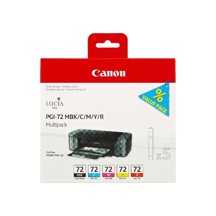 Canon PGI72 Pack de 5 Cartuchos de Tinta Originais - Preto Mate, Ciano