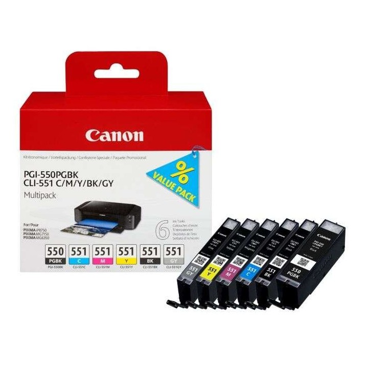 Canon PGI550/CLI551 Pack de 6 Cartuchos de Tinta Originais - 6496B005