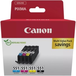 Canon CLI551 Multipack de 4 Cartuchos de Tinta Originais Preto, Ciano,