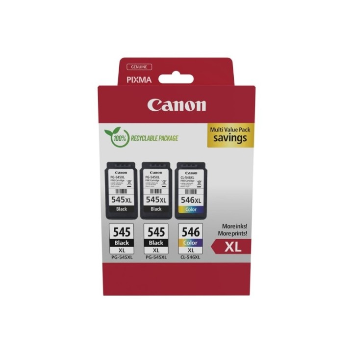 Canon PG545XL Preto + CL546XL Cor Pack de 3 Tinteiros Originais - 8286