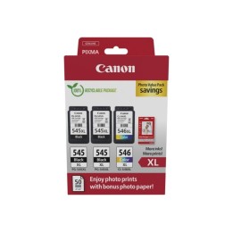 Canon PG545XL Preto + CL546XL Cor Pack de 3 Tinteiros Originais + 50 F