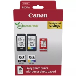 Canon PG545 Preto + CL546 Cor Pack de Cartuchos de Tinta Originais + 5