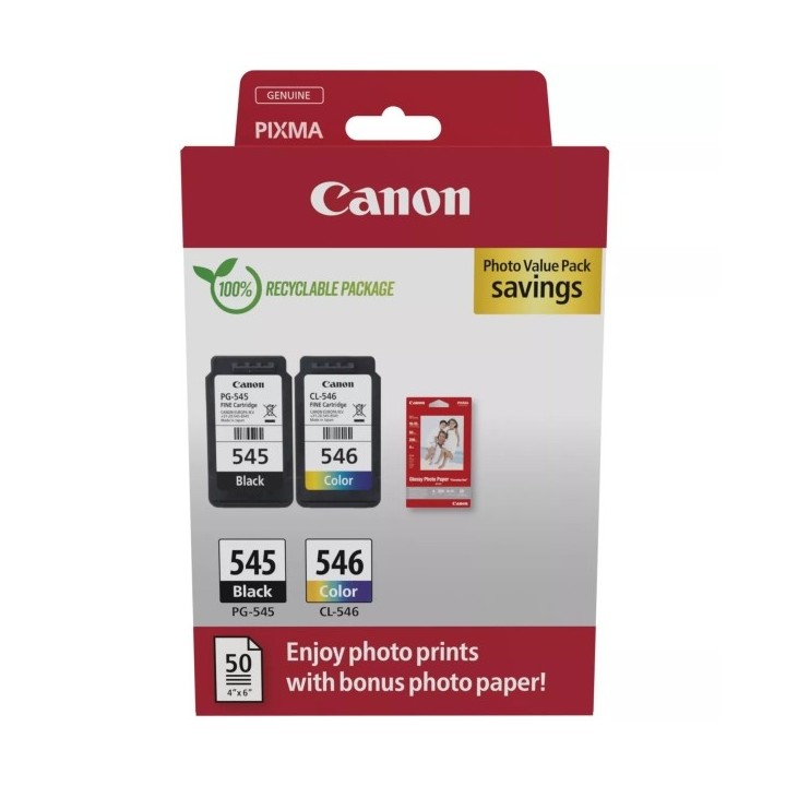 Canon PG545 Preto + CL546 Cor Pack de Cartuchos de Tinta Originais + 5