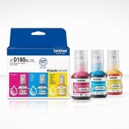 Brother BTD180CLVAL Pack de 3 Frascos de Tinta Original Ciano, Magenta