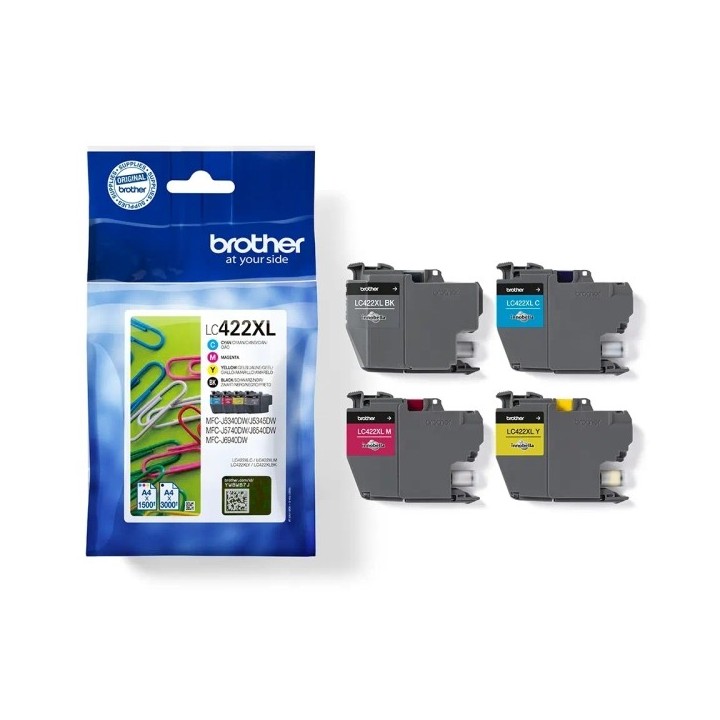 Brother LC422XL Pack de 4 Cartuchos de Tinta Originais - LC422XLVAL
