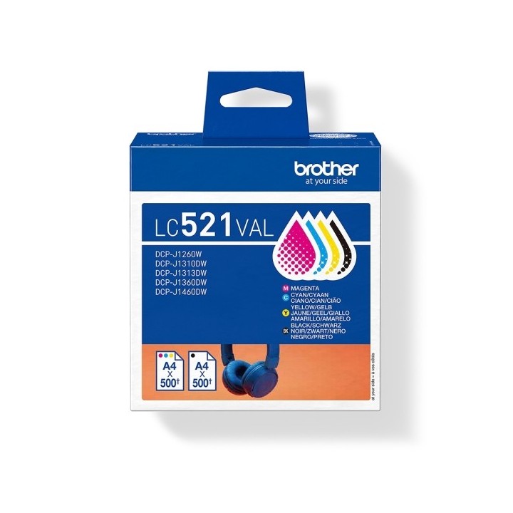 Brother LC521 Pack de 4 Cartuchos de Tinta Originais - LC521VAL