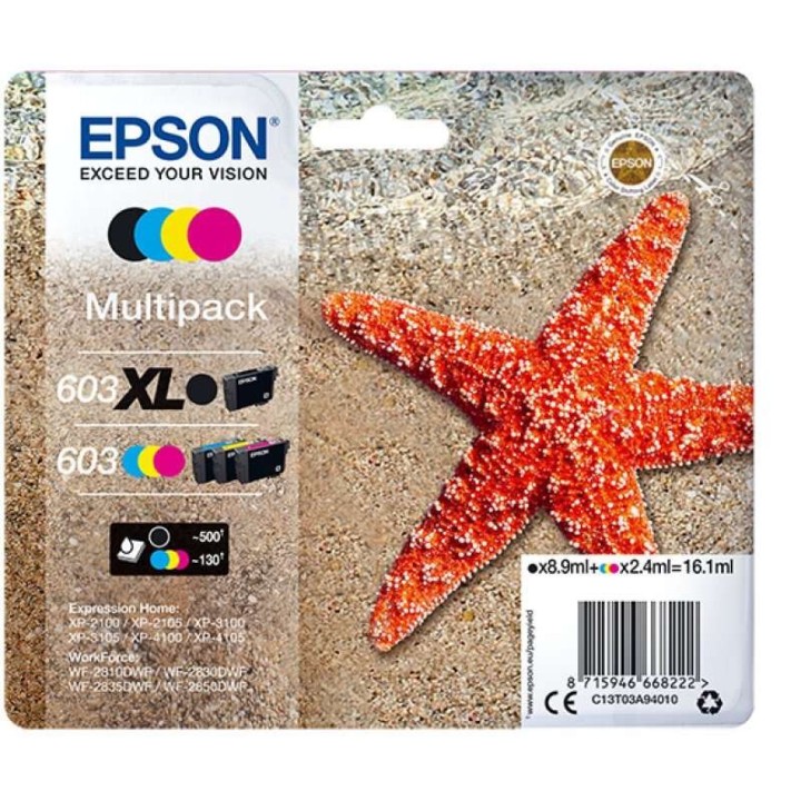 Epson 603XL/603 Pack de 4 Cartuchos de Tinta Originais - C13T03A94010