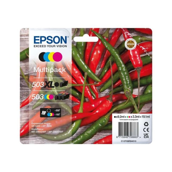 Epson 503XL/503 Pack de 4 Cartuchos de Tinta Originais - C13T09R94010