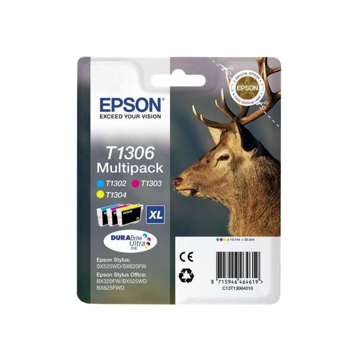 Epson T1306 Pack de 3 Tinteiros Originais - Ciano, Magenta, Amarelo -